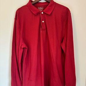 LL Bean Men’s Long Sleeve Polo — Red | Size Large Tall